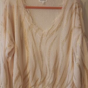ADORA Women's V-Neck Sweater with Gold and Cream Design